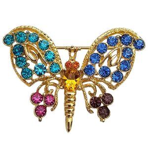 Butterfly Brooch Teal Blue Pink Purple Rhinestone Pin J456